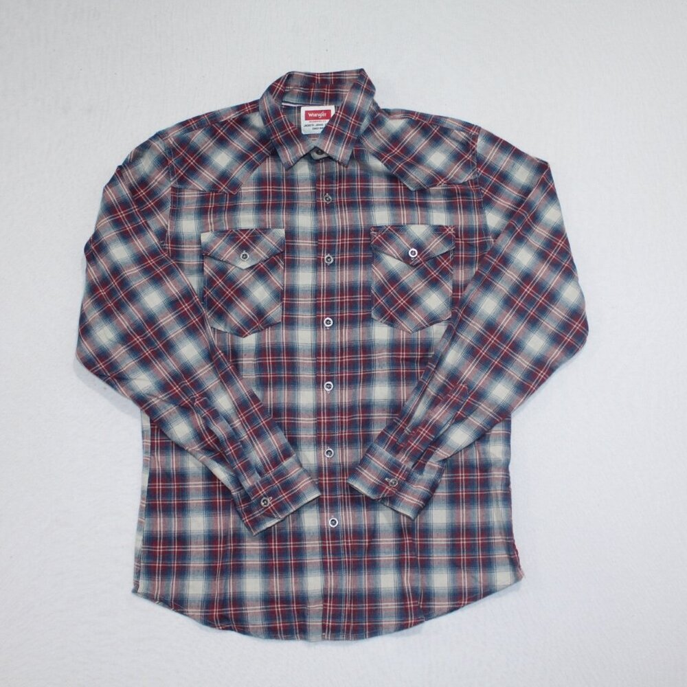 Wrangler Men Blue Plaid Casual Button Down Shirt Western Size Medium